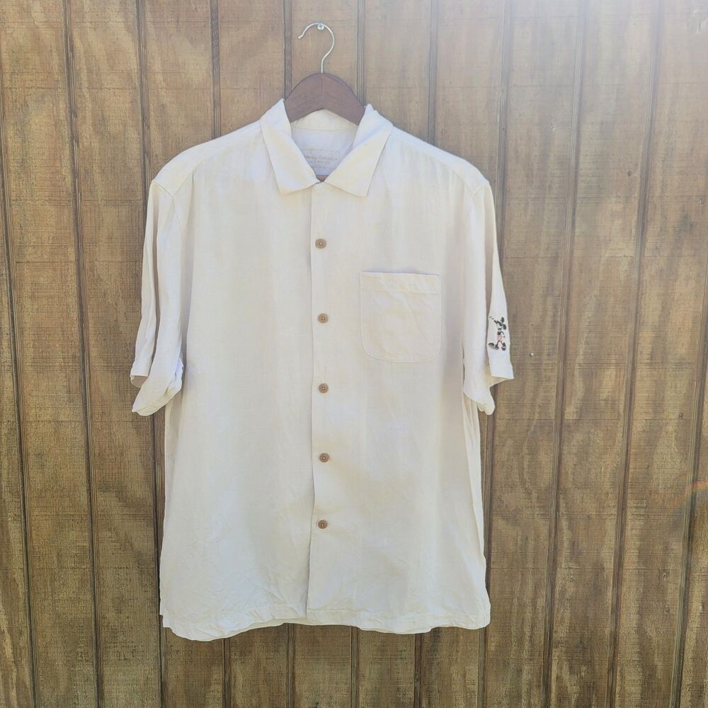 Tommy Bahama 100% Silk Mickey Mouse Embroidery Sleeve Button Up Mens Size M